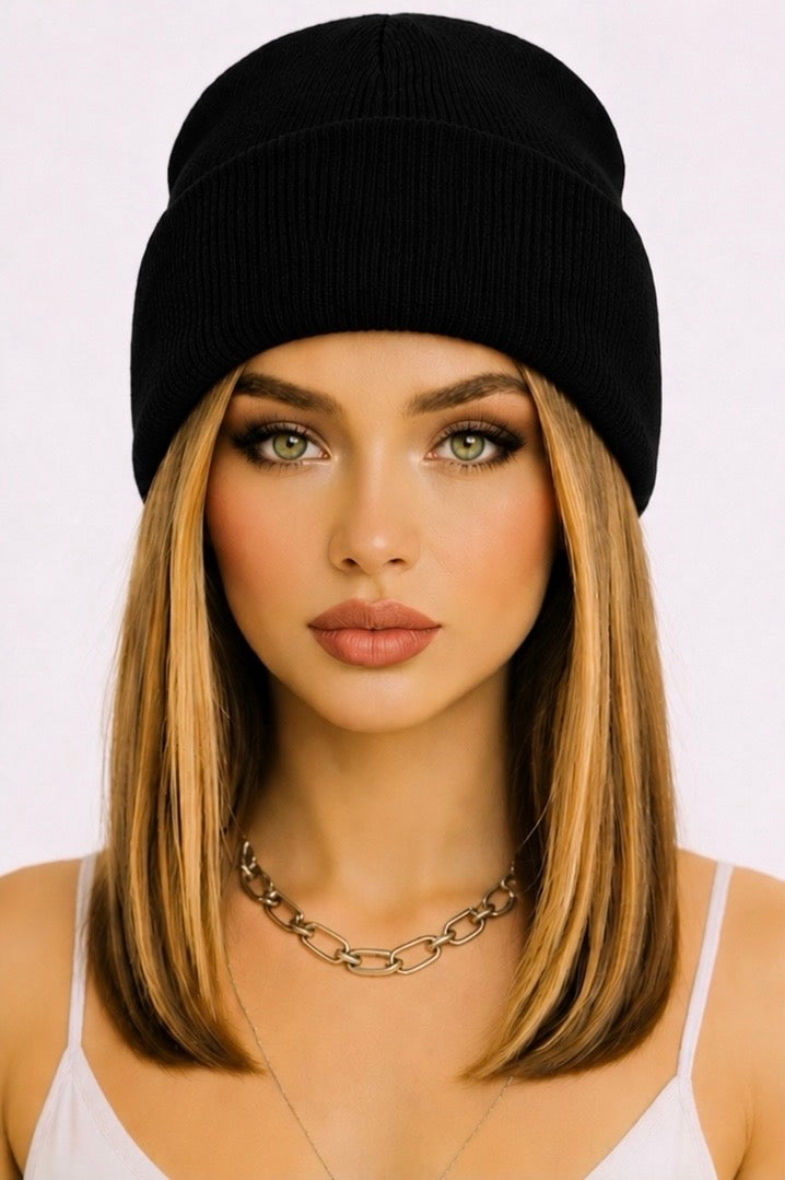 Gorgeous Honey Blonde Hair with Beanie Wig- Shoulder Length Hair 12"