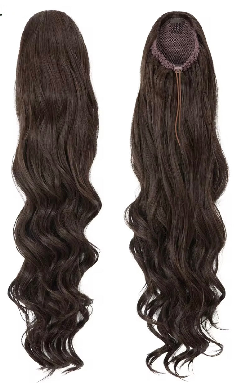 32" Long Natural Wave Drawstring Ponytail Extension | Kanekalon Futura Fiber (Glamorous)