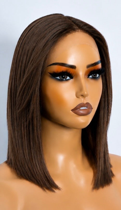 Dark Brown Synthetic Bob Wig Lace Front, Heat Resistant & Glueless (MOST POPULAR)
