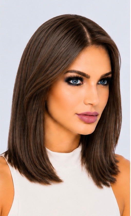 Dark Brown Synthetic Bob Wig Lace Front, Heat Resistant & Glueless (MOST POPULAR)