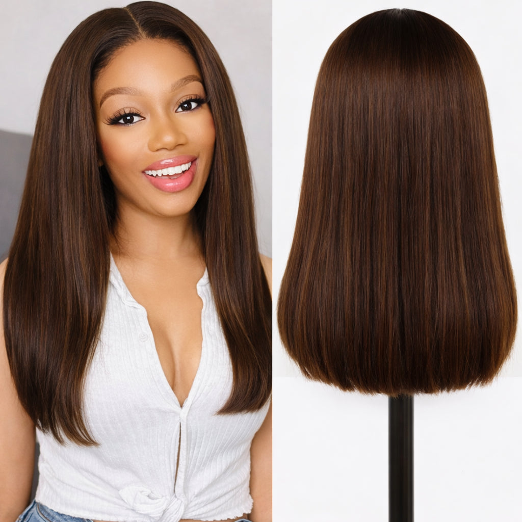 13×4 Human Hair Full HD Lace Front Wig Chestnut Brown Straight 18 Inch (BEST SELLER)