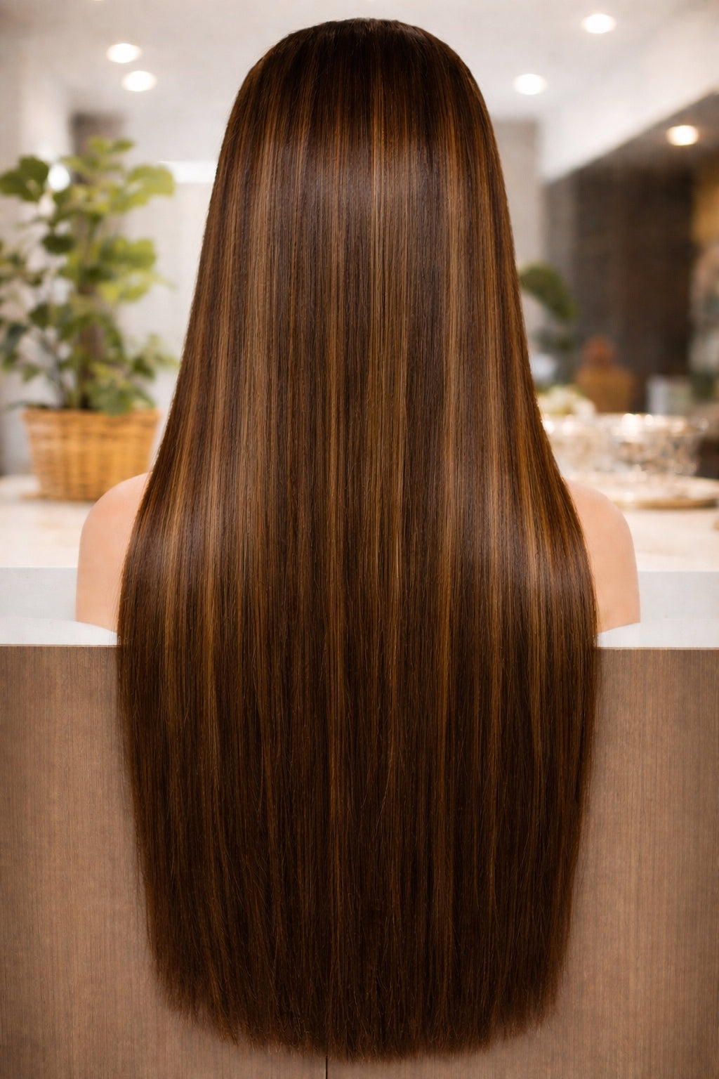 13×4 Human Hair Full HD Lace Front Wig Chestnut Brown with Highlights Straight 18 Inch (BEST SELLER)