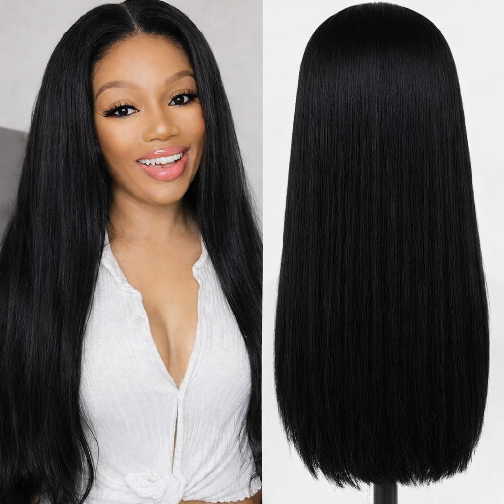 13×4 Human Hair Full HD Lace Front Wig Jet Black Straight 18 Inch & Wavy 20 Inch (BEST SELLING BUNDLE PACKAGE - 2 WIGS)