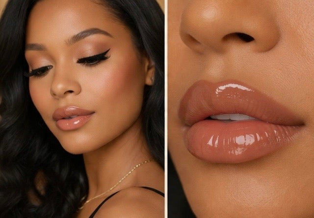 Everyday Glow Kit- Brown Nude Lip Gloss, Hydrating Lip Oil Gloss. Lip Liner. Soft Glam.