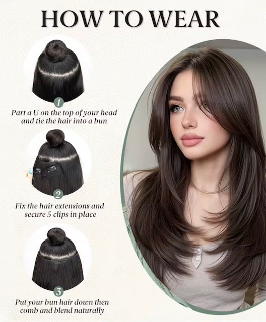 Synthetic Hair Extension Straight Wave V Part Seamless Clip (Hot/Trending)