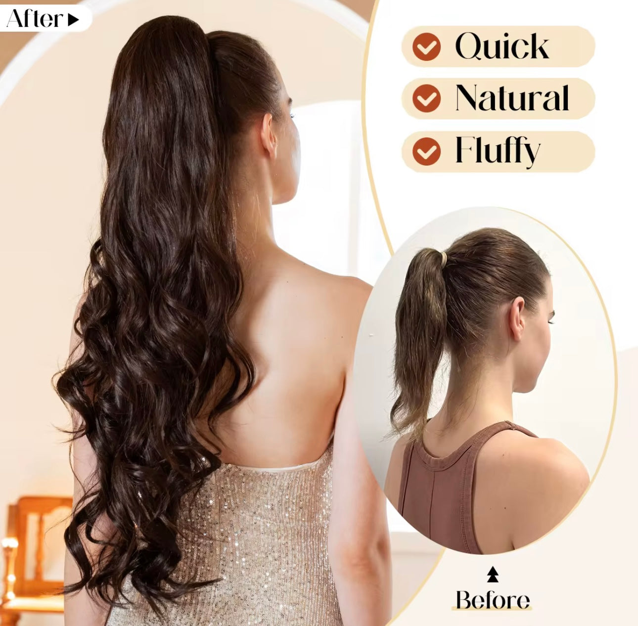 32" Long Natural Wave Drawstring Ponytail Extension | Kanekalon Futura Fiber (Glamorous)