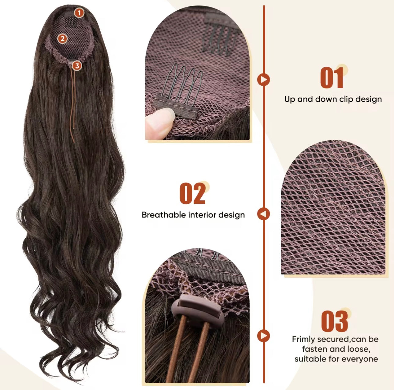 32" Long Natural Wave Drawstring Ponytail Extension | Kanekalon Futura Fiber (Glamorous)