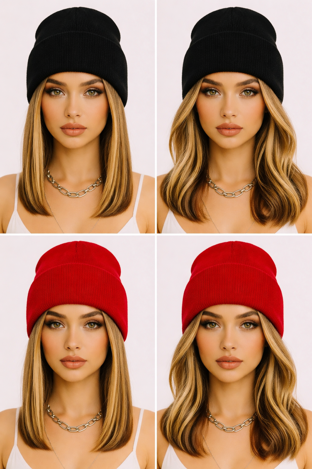 Black Beanie Wig- Blonde Shoulder Length Hair