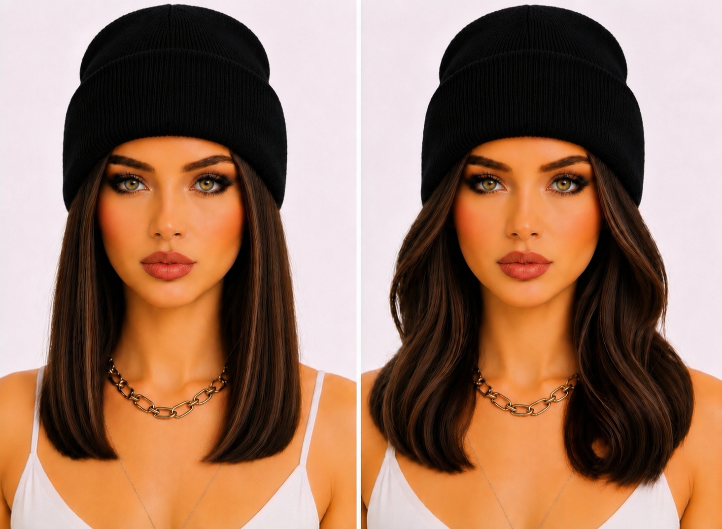 Gorgeous Medium Brown Hair with Beanie Wig- Shoulder Length Hair 12"