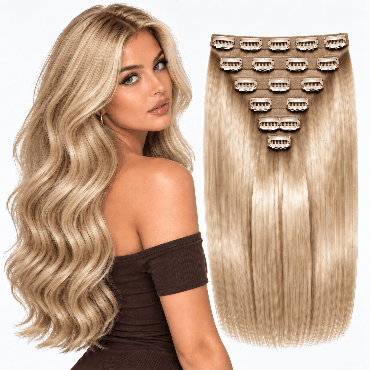 22" Seamless Clip-In Human Hair Extensions | 100% Remy Double Drawn | Blonde - Glam N' Go Style