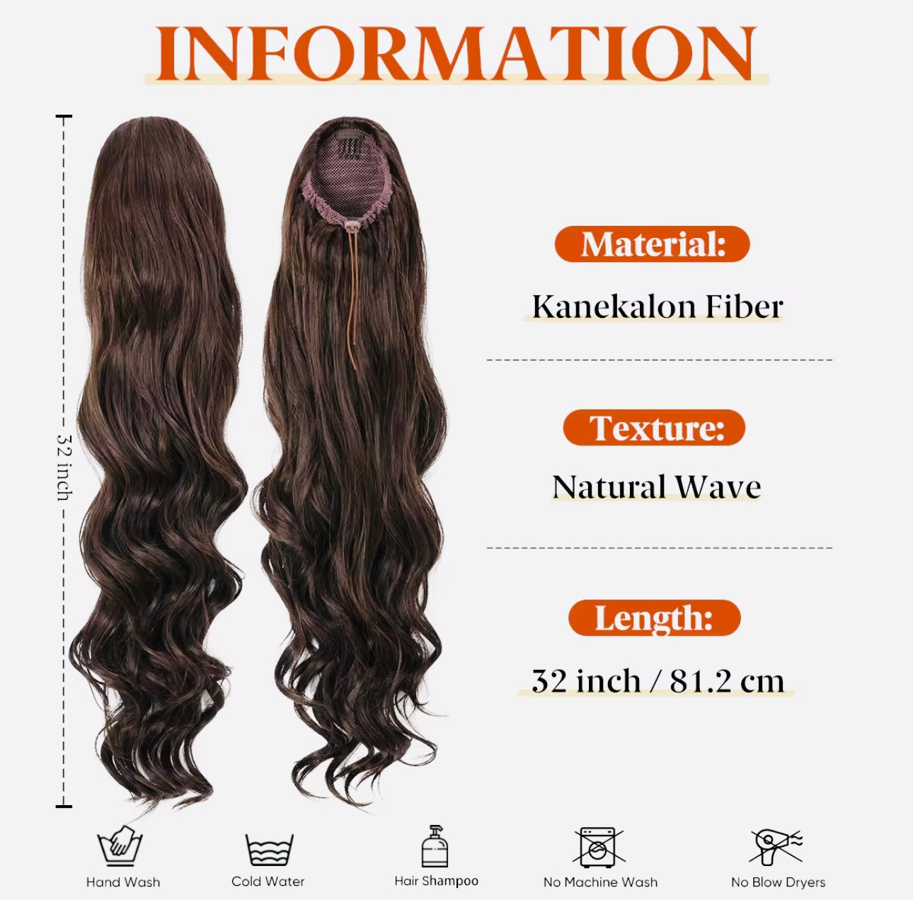 32" Long Natural Wave Drawstring Ponytail Extension | Kanekalon Futura Fiber (Glamorous)