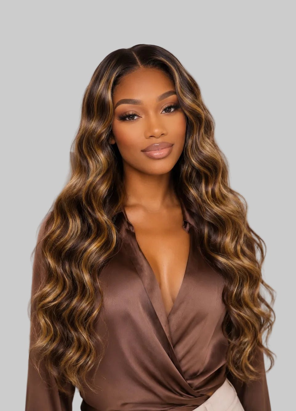 Chestnut Brown Highlight Wig 13x4 HD Lace Front Human Hair Wavy 20 Best Seller - Glam N' Go Style