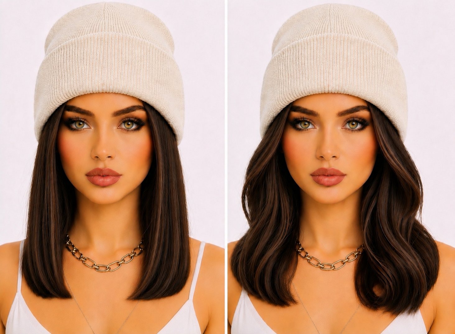 Gorgeous Medium Brown Hair with Beanie Wig- Shoulder Length Hair 12"
