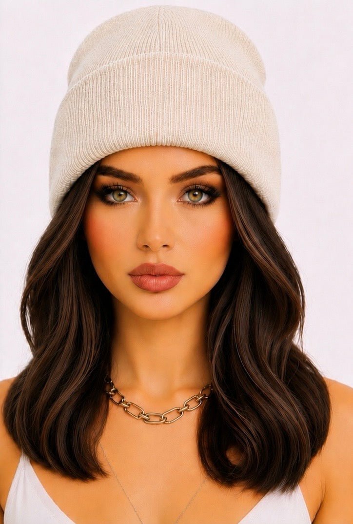 Medium Brown Beanie Wig Shoulder Length Natural Look - Glam N' Go Style