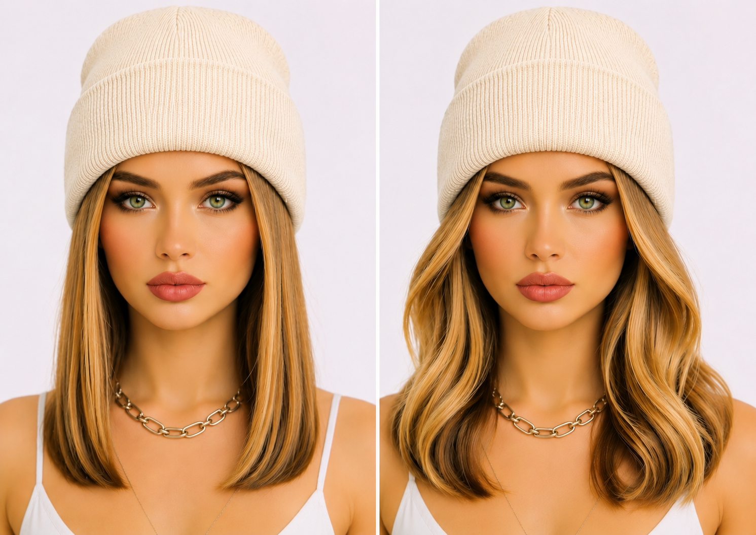 Gorgeous Medium Brown Hair with Beanie Wig- Shoulder Length Hair 12"