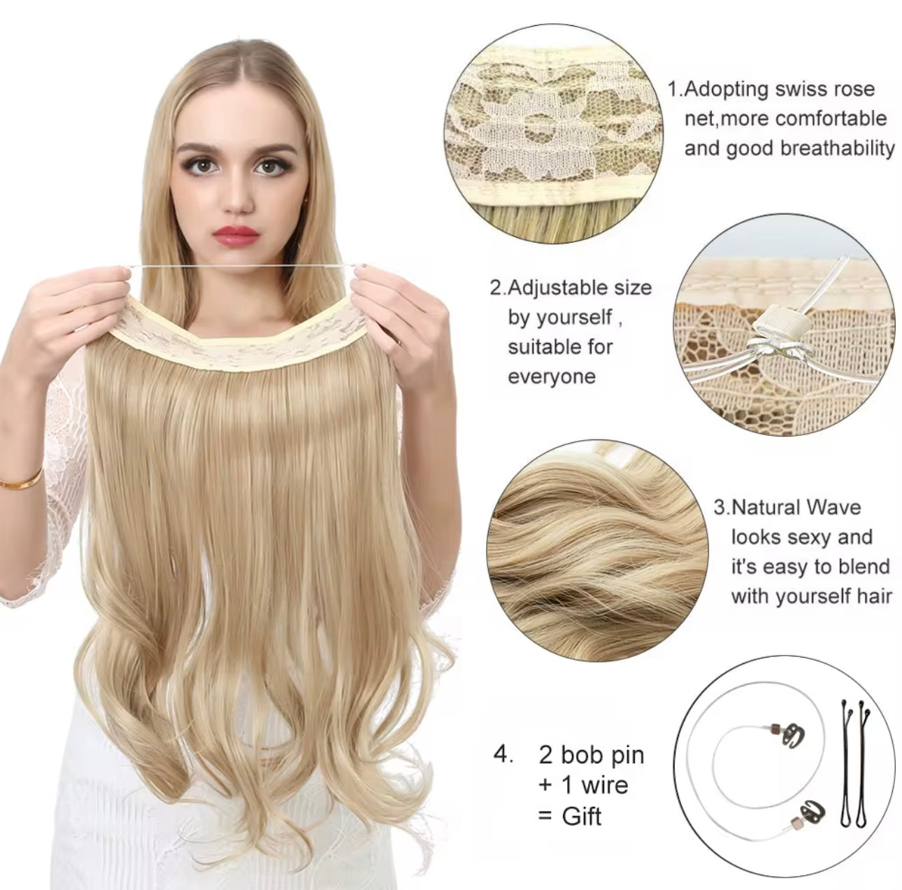 Wavy Invisible Wire Fiber Hair Extensions (VERY POPULAR)
