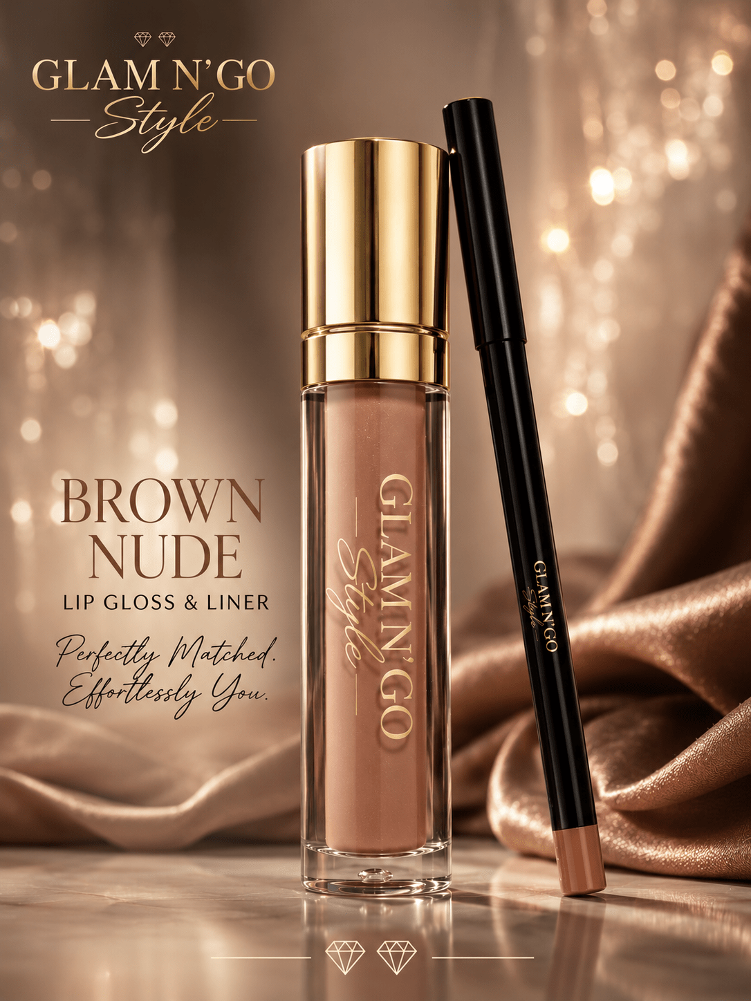 Cashmere Kiss Lip Kit | Brown Nude Lip Gloss & Liner - Glam N' Go Style