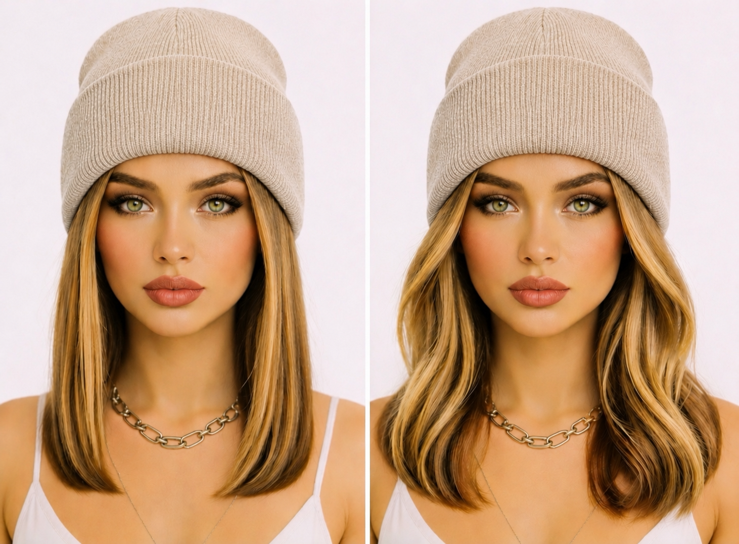 Oatmeal Beanie Wig- Blonde Shoulder Length Hair
