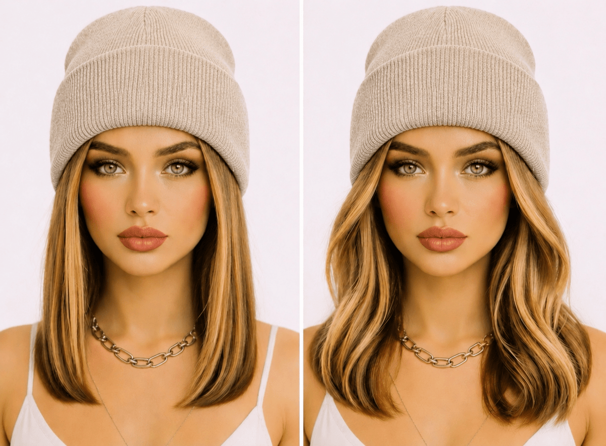 12-inch Honey Blonde synthetic beanie wig with Oatmeal beanie | Glam N' Go Style