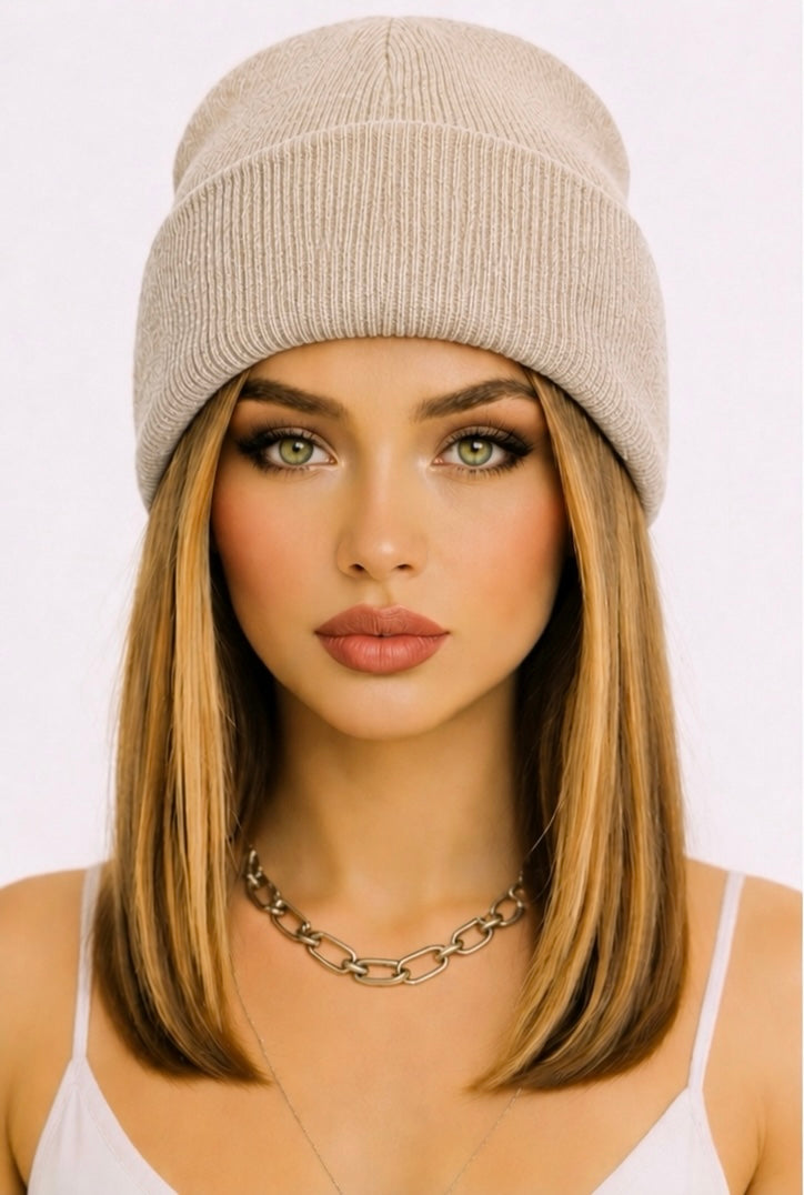 Oatmeal Beanie Wig- Blonde Shoulder Length Hair