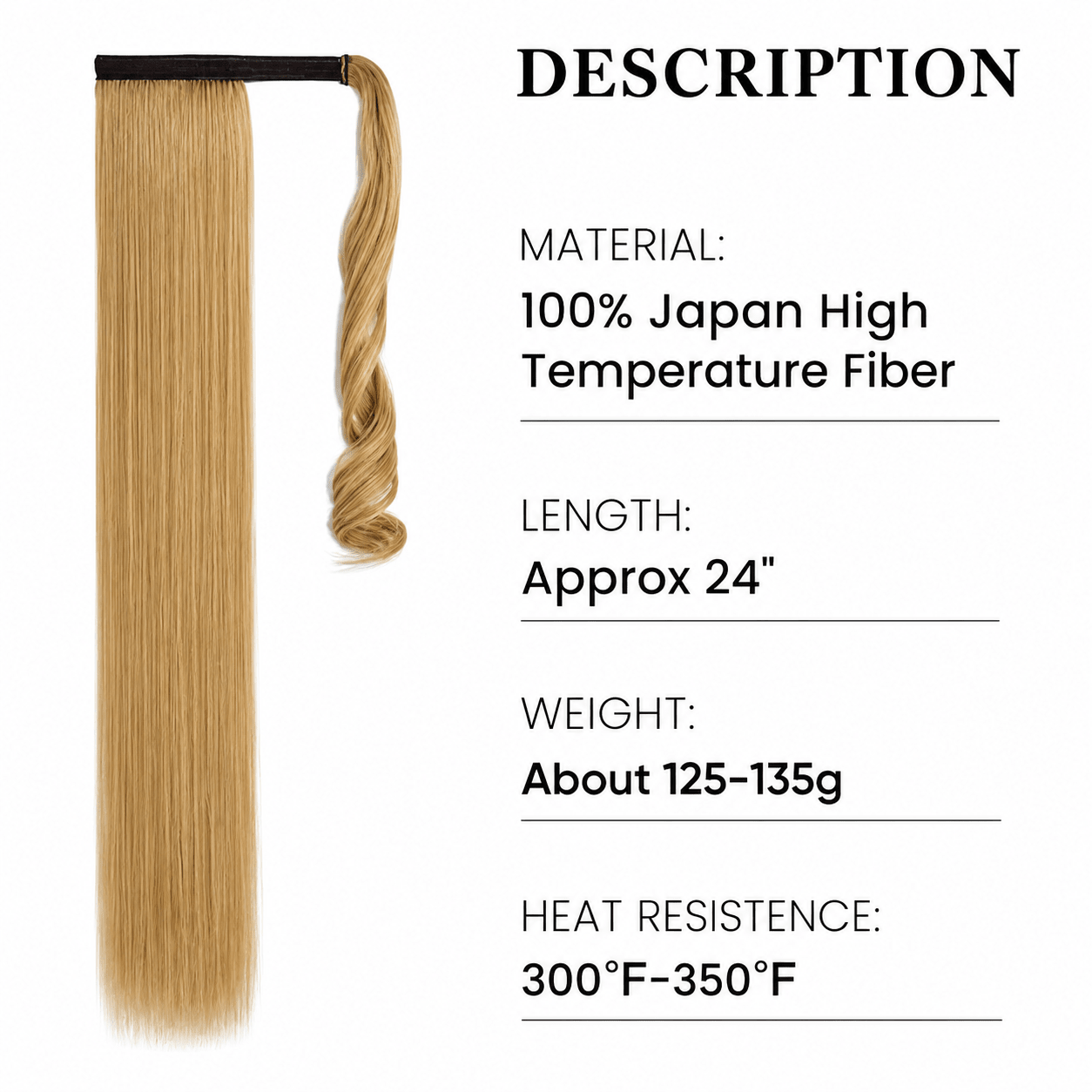 24 Inch Straight Wrap Around Ponytail Extension Premium Synthetic Fiber Clip-In Hot Trending - Glam N' Go Style