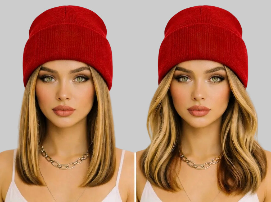 Red Beanie Wig- Blonde Shoulder Length Hair