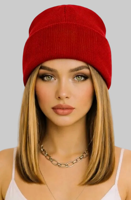 Red Beanie Wig- Blonde Shoulder Length Hair