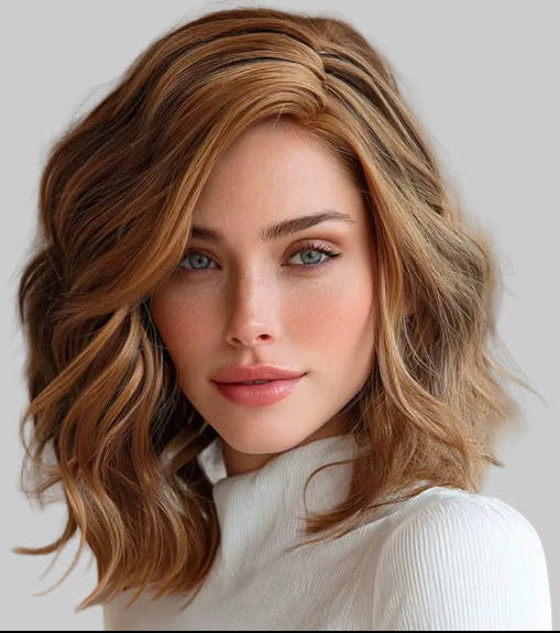 Woman with styled hair in a neutral indoor setting