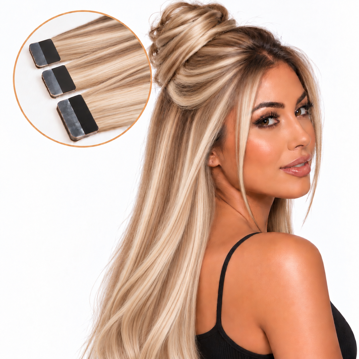 22" Tape-In Human Hair Extensions | Balayage Blonde/Brown