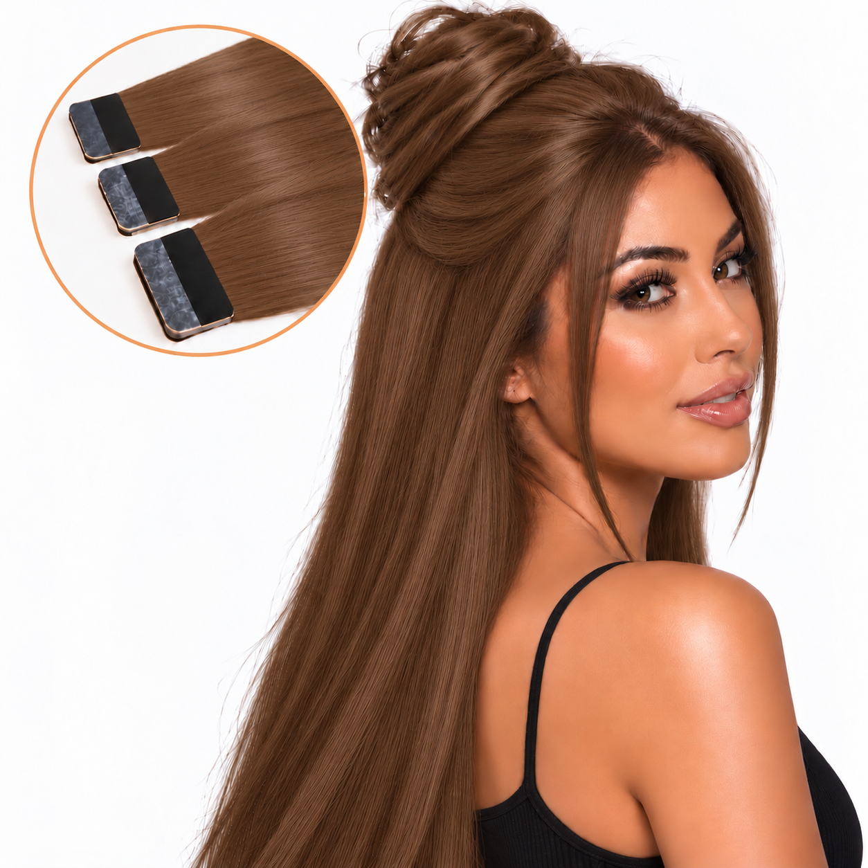 22-Inch Tape-In Human Hair Extensions | Light Brown