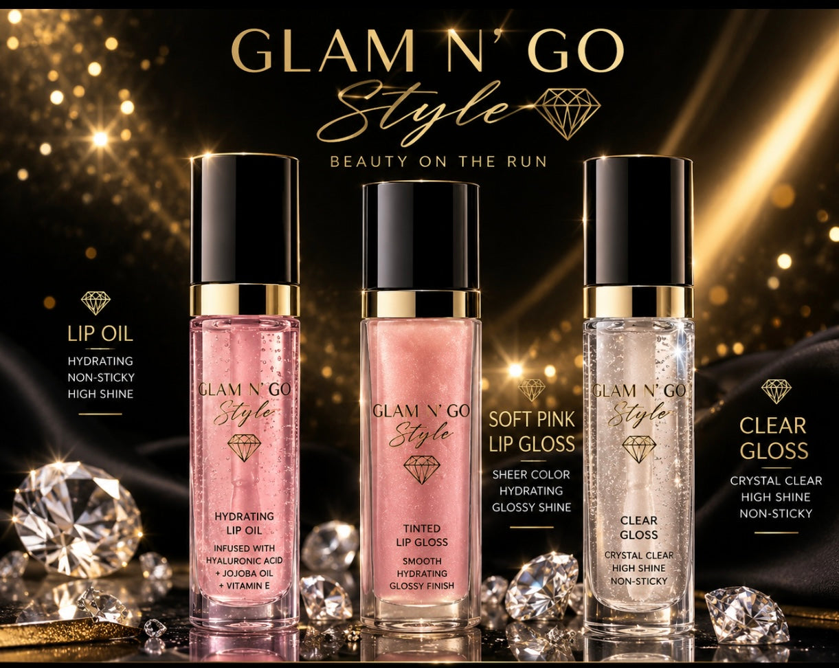 Ultimate Glam Shine Kit- Clear Gloss, Hydrating Oil, Soft Pink Tint Lip Gloss Trio