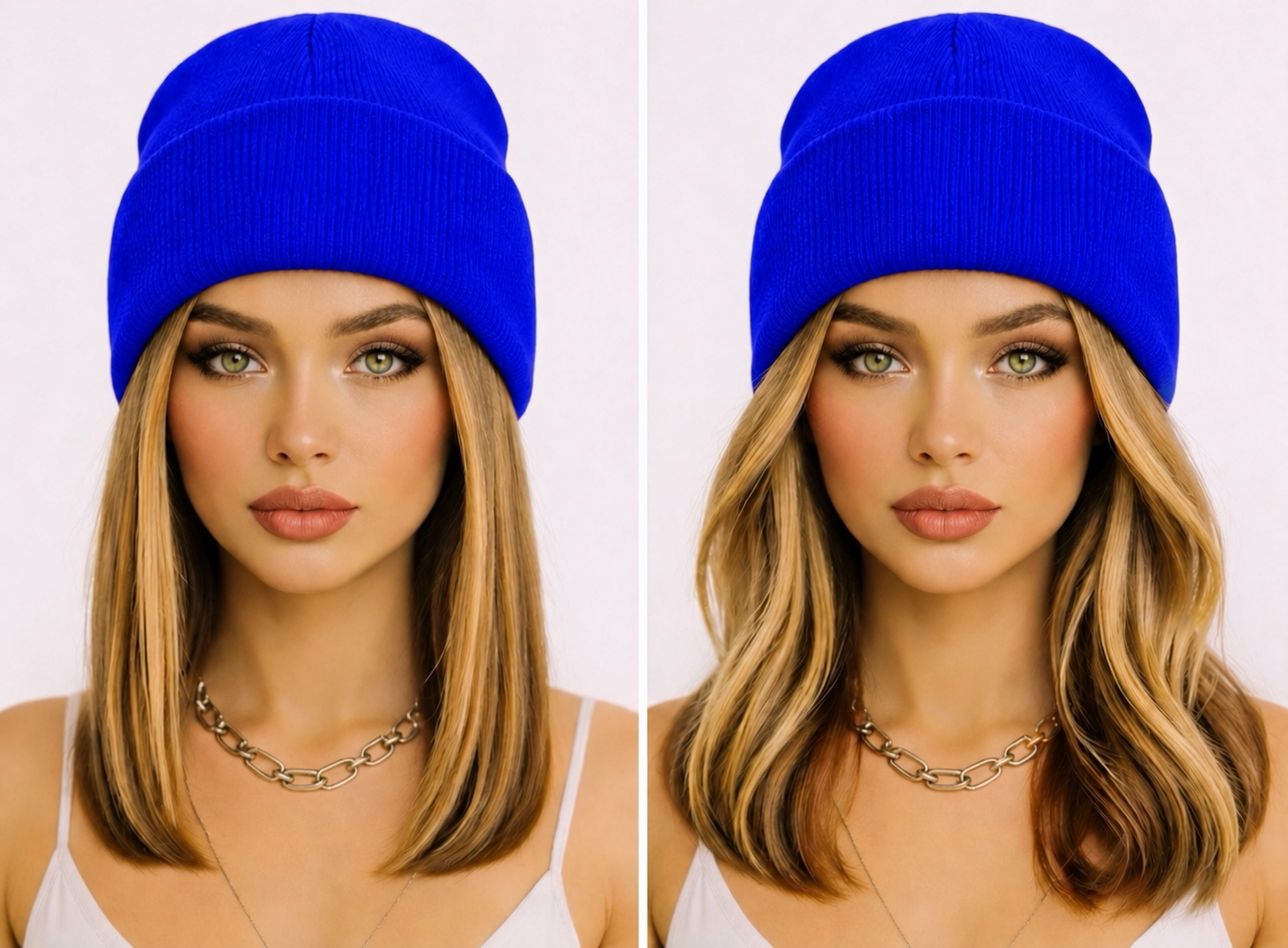 Vibrant Blue Beanie Wig- Blonde Shoulder Length Hair