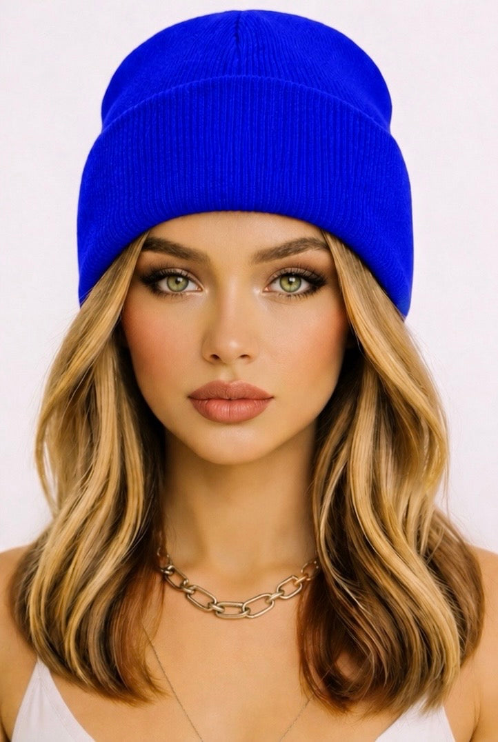 Vibrant Blue Beanie Wig- Blonde Shoulder Length Hair